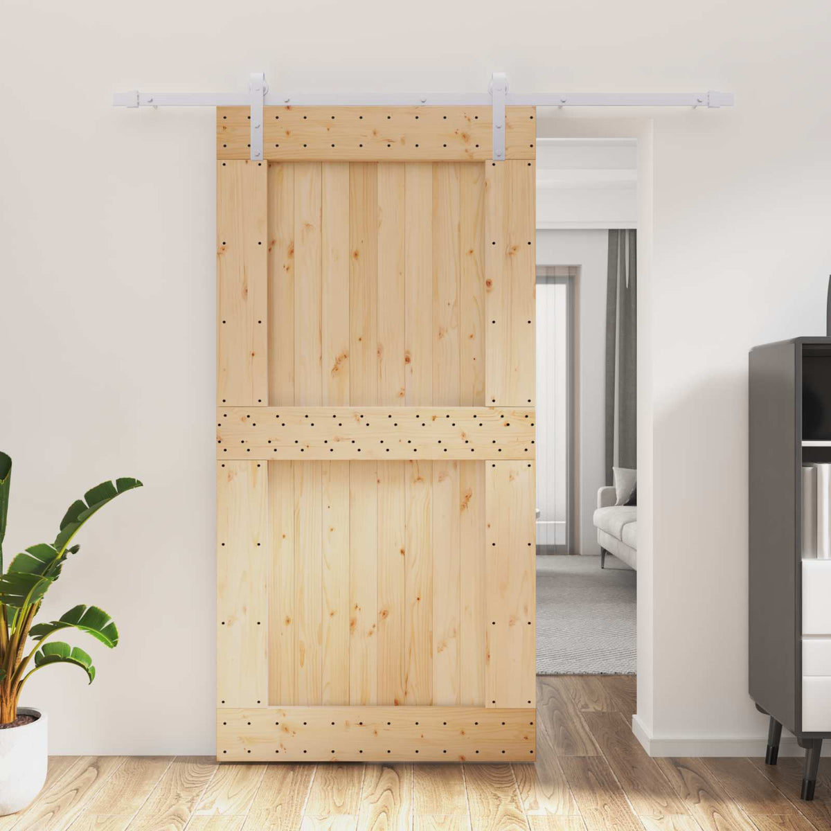 Posuvné Dveře Přírodní A Bílá 100 X 210 Cm Masivní Borové Dřevo