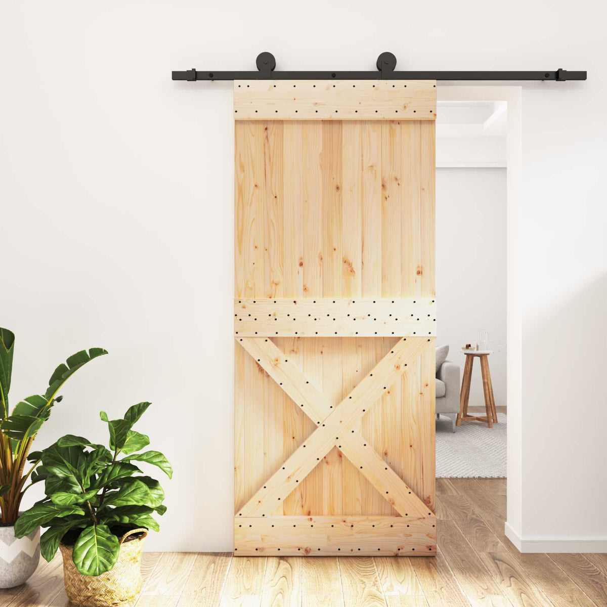 Posuvné Dveře Přirozená A Černá 90 X 210 Cm