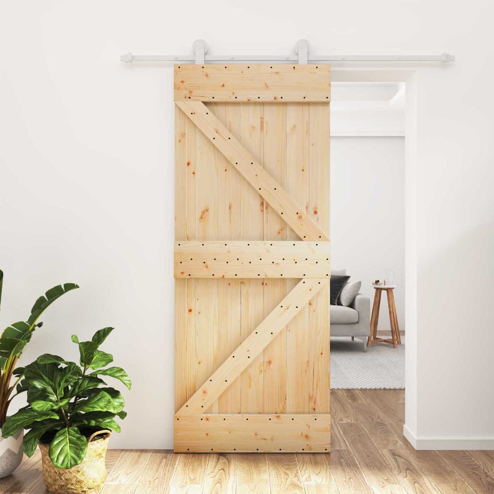 Posuvné Dveře Přírodní A Bílá 85 X 210 Cm Masivní Borové Dřevo