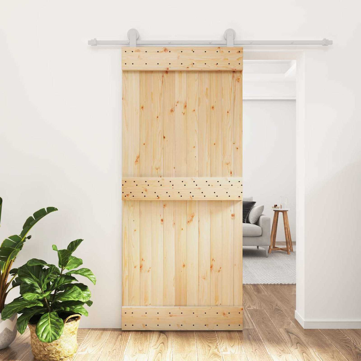 Posuvné Dveře Přírodní A Bílá 90 X 210 Cm Masivní Borové Dřevo