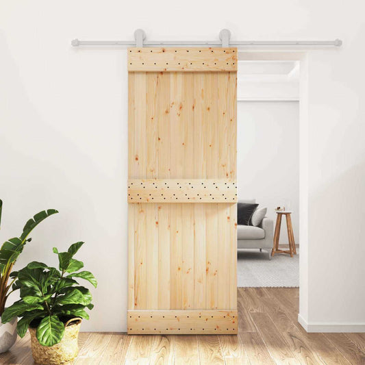 Posuvné Dveře Přírodní A Bílá 80 X 210 Cm Masivní Borové Dřevo