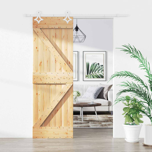 Posuvné Dveře Přírodní A Bílá 70 X 210 Cm Masivní Borové Dřevo