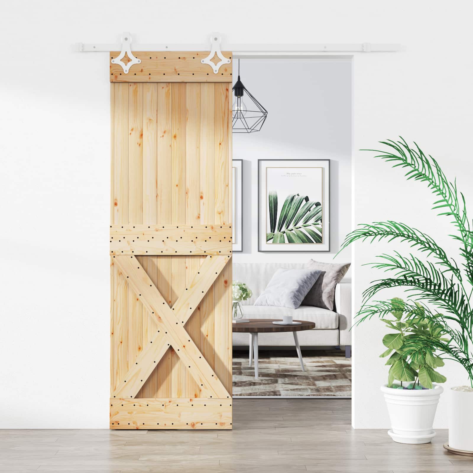 Posuvné Dveře Přírodní A Bílá 70 X 210 Cm Masivní Borové Dřevo