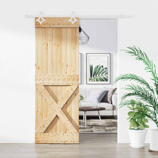 Posuvné Dveře Přírodní A Bílá 80 X 210 Cm Masivní Borové Dřevo