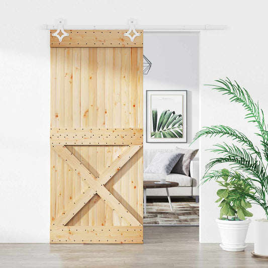 Posuvné Dveře Přírodní A Bílá 90 X 210 Cm Masivní Borové Dřevo