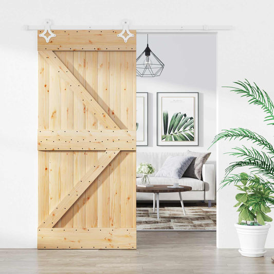 Posuvné Dveře Přírodní A Bílá 95 X 210 Cm Masivní Borové Dřevo