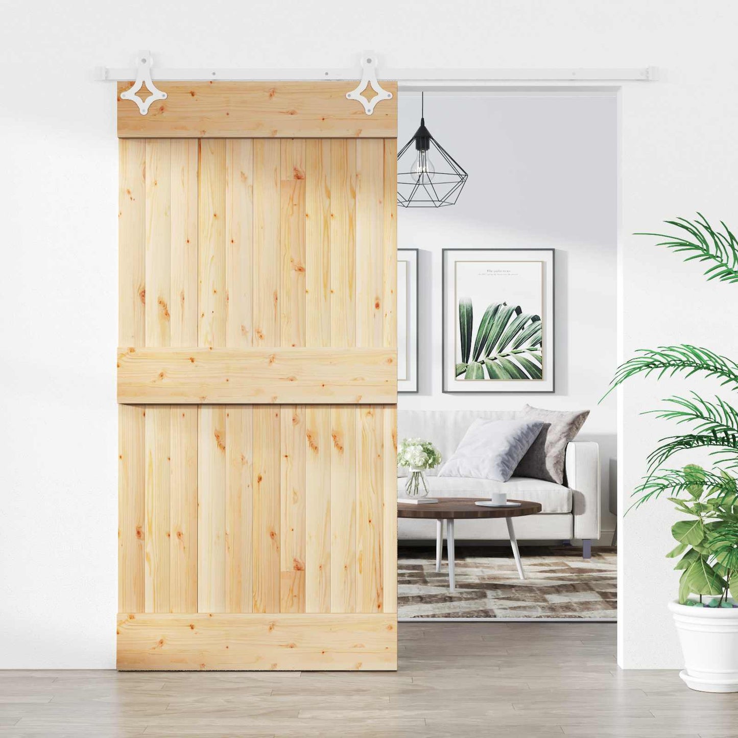 Posuvné Dveře Přírodní A Bílá 100 X 210 Cm Masivní Borové Dřevo
