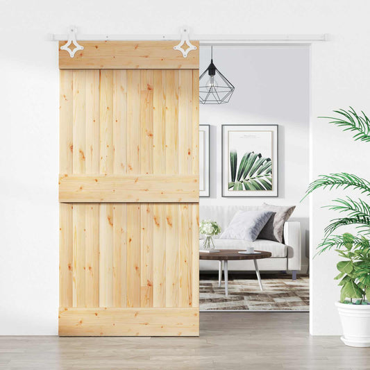 Posuvné Dveře Přírodní A Bílá 100 X 210 Cm Masivní Borové Dřevo