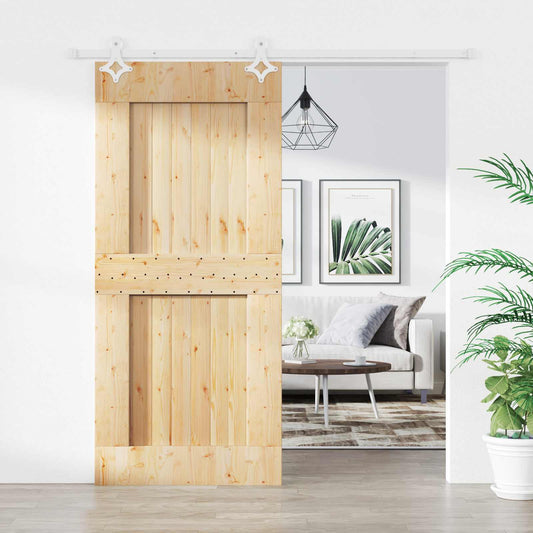 Posuvné Dveře Přírodní A Bílá 90 X 210 Cm Masivní Borové Dřevo