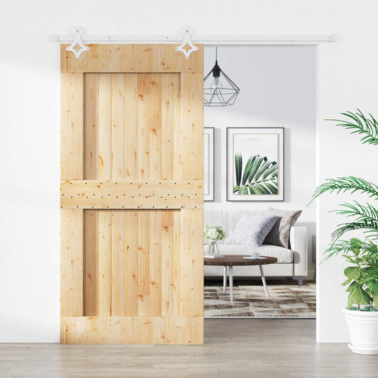 Posuvné Dveře Přírodní A Bílá 100 X 210 Cm Masivní Borové Dřevo