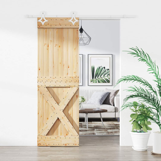 Posuvné Dveře Přírodní A Bílá 70 X 210 Cm Masivní Borové Dřevo