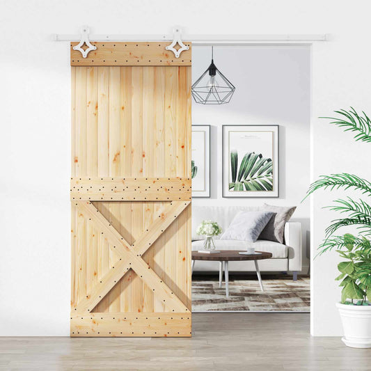 Posuvné Dveře Přírodní A Bílá 85 X 210 Cm Masivní Borové Dřevo