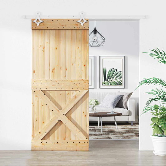 Posuvné Dveře Přírodní A Bílá 90 X 210 Cm Masivní Borové Dřevo