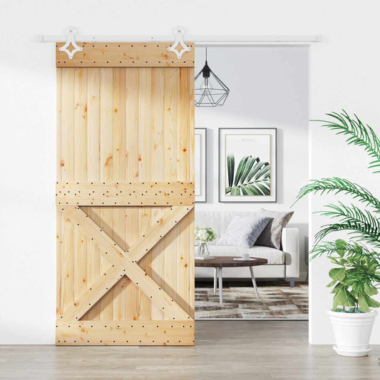 Posuvné Dveře Přírodní A Bílá 95 X 210 Cm Masivní Borové Dřevo