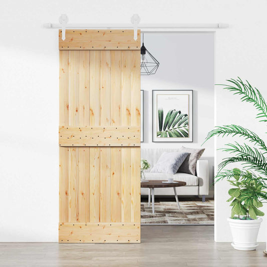 Posuvné Dveře Přírodní A Bílá 80 X 210 Cm Masivní Borové Dřevo