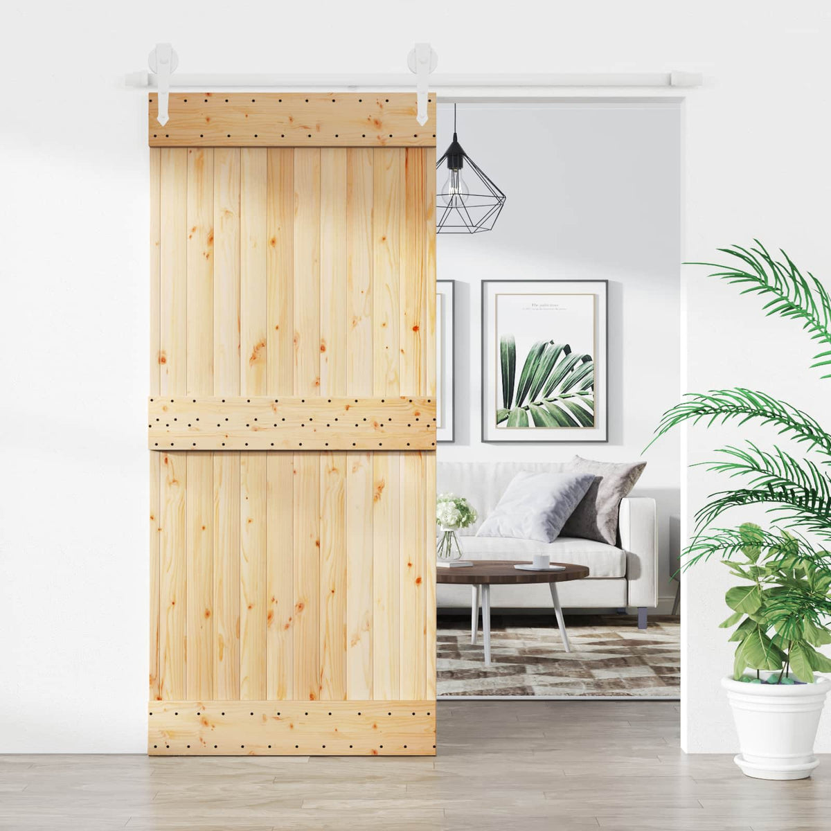 Posuvné Dveře Přírodní A Bílá 90 X 210 Cm Masivní Borové Dřevo