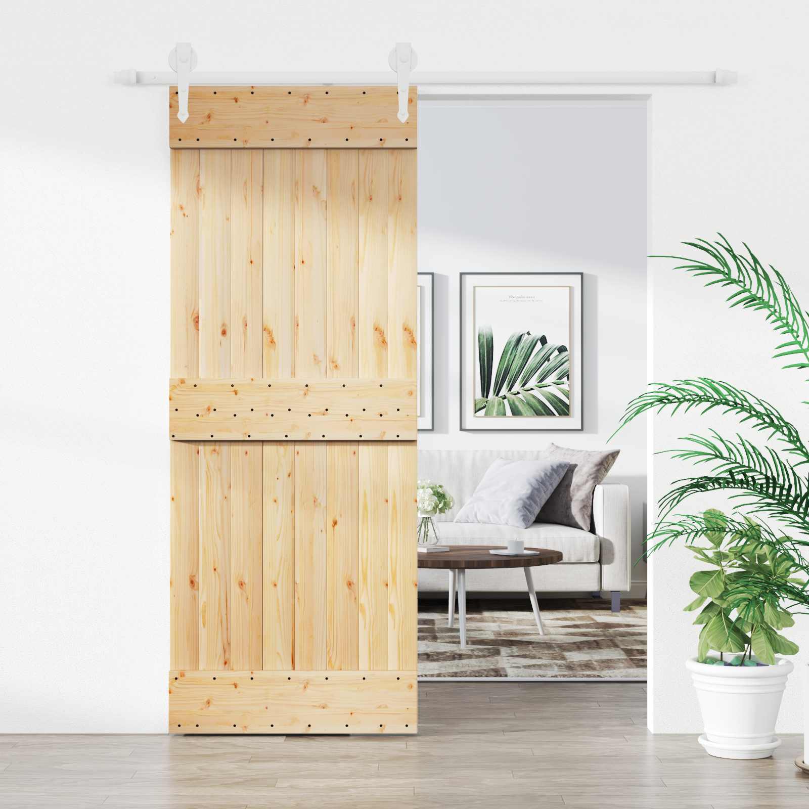 Posuvné Dveře Přírodní A Bílá 80 X 210 Cm Masivní Borové Dřevo