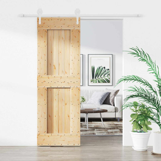 Posuvné Dveře Přírodní A Bílá 70 X 210 Cm Masivní Borové Dřevo
