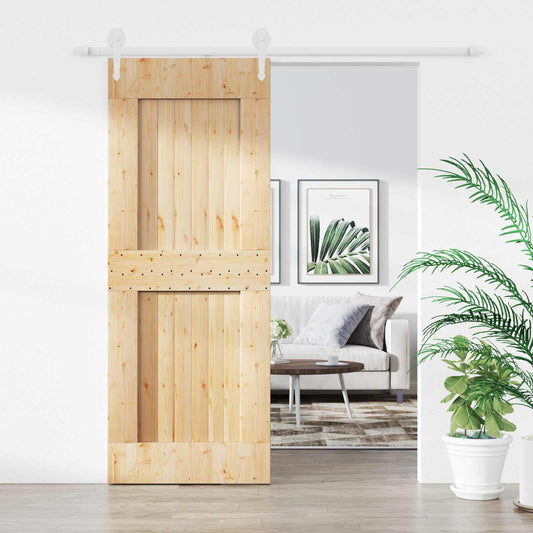 Posuvné Dveře Přírodní A Bílá 80 X 210 Cm Masivní Borové Dřevo