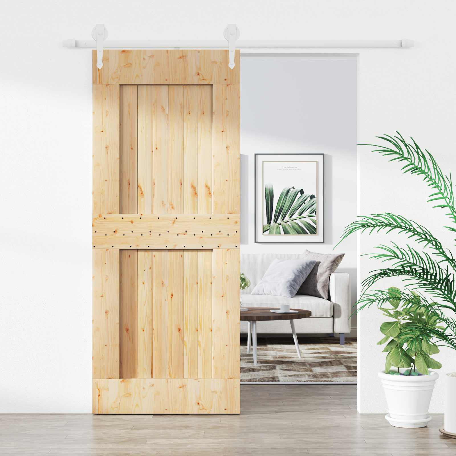 Posuvné Dveře Přírodní A Bílá 85 X 210 Cm Masivní Borové Dřevo