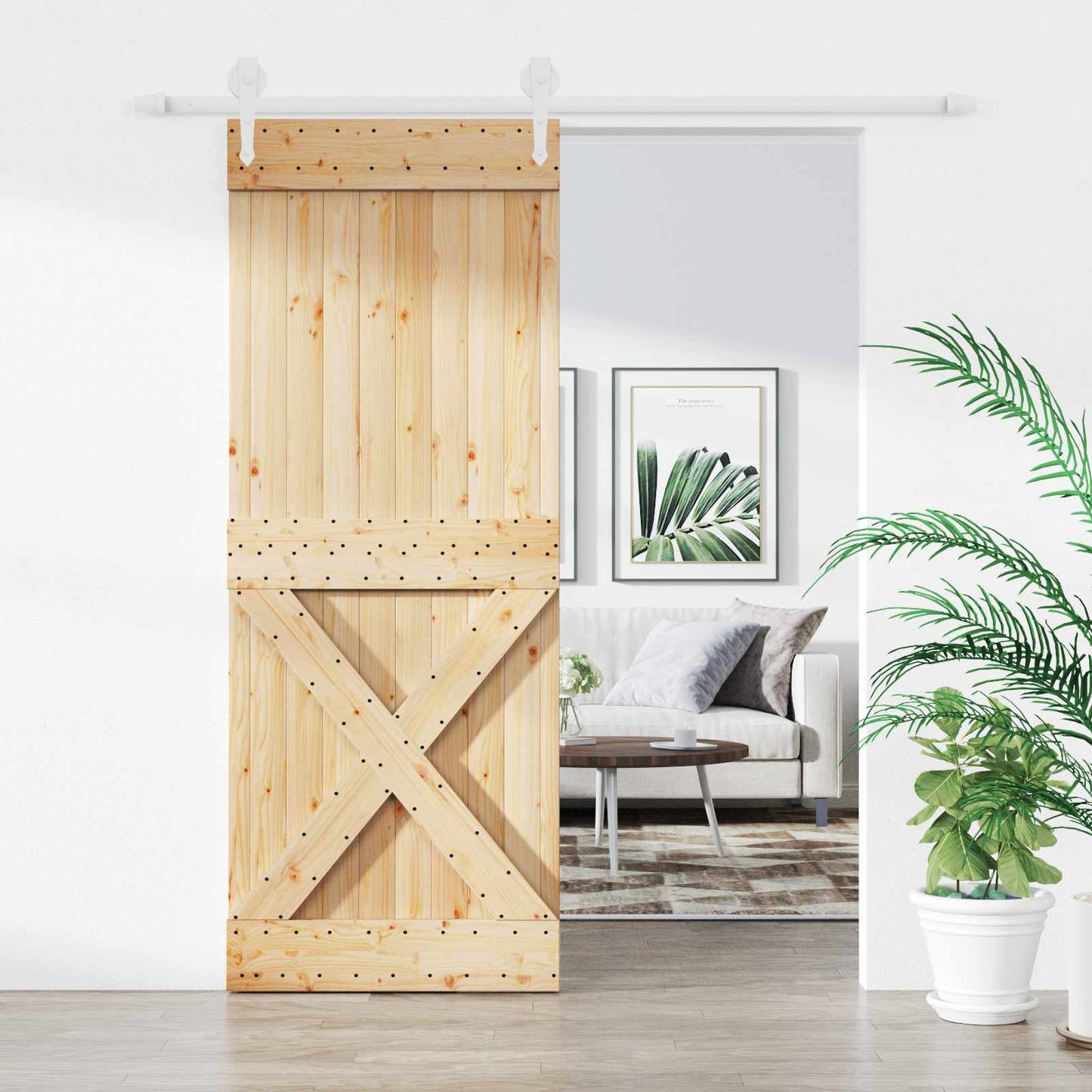 Posuvné Dveře Přírodní A Bílá 80 X 210 Cm Masivní Borové Dřevo
