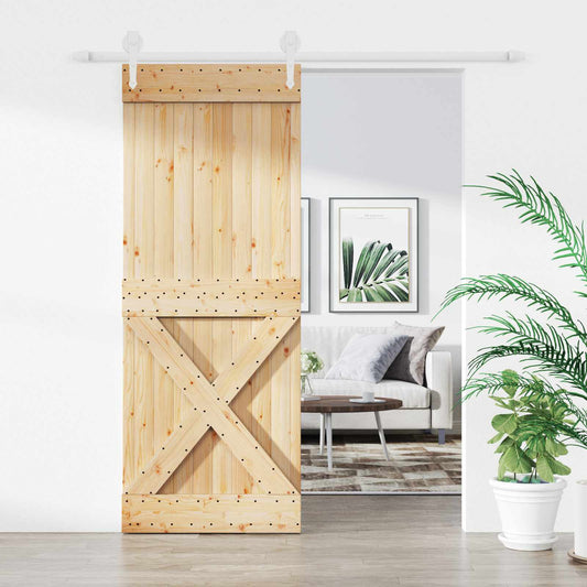 Posuvné Dveře Přírodní A Bílá 80 X 210 Cm Masivní Borové Dřevo