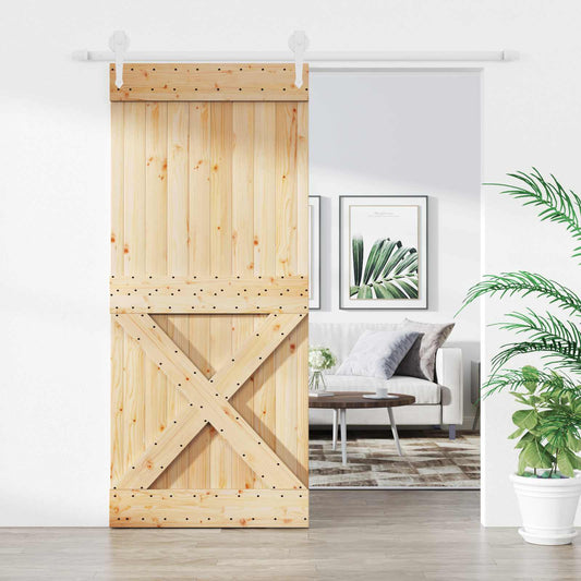 Posuvné Dveře Přírodní A Bílá 90 X 210 Cm Masivní Borové Dřevo