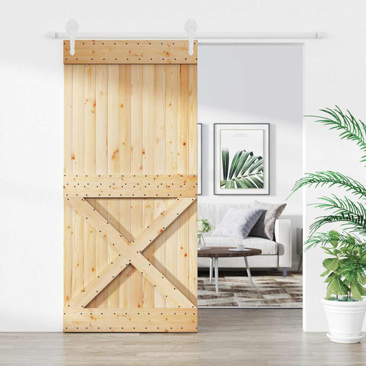 Posuvné Dveře Přírodní A Bílá 95 X 210 Cm Masivní Borové Dřevo