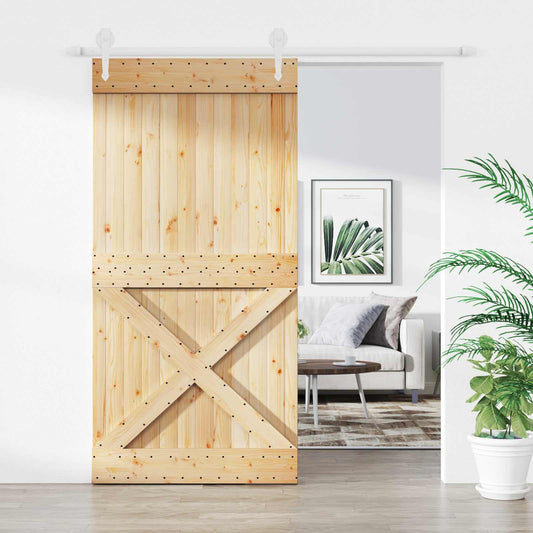 Posuvné Dveře Přírodní A Bílá 100 X 210 Cm Masivní Borové Dřevo