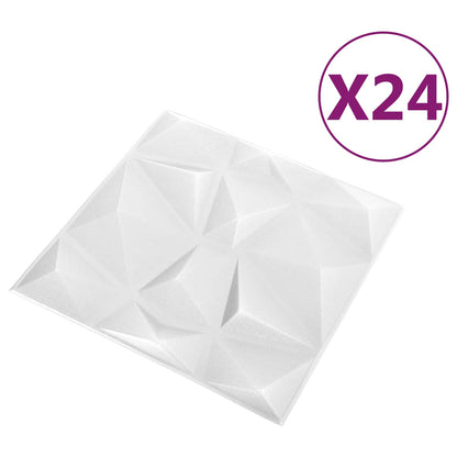 Nástěnné Panely 24 Pcs Diamantová Bílá 50 X 50 Cm Xps Pěna
