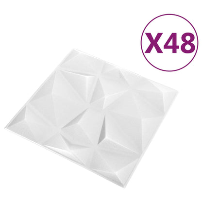 Nástěnné Panely 48 Pcs Diamantová Bílá 50 X 50 Cm Xps Pěna