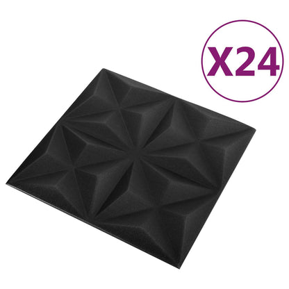 Nástěnné Panely 24 Pcs Origami Černá 50 X 50 Cm Xps Pěna