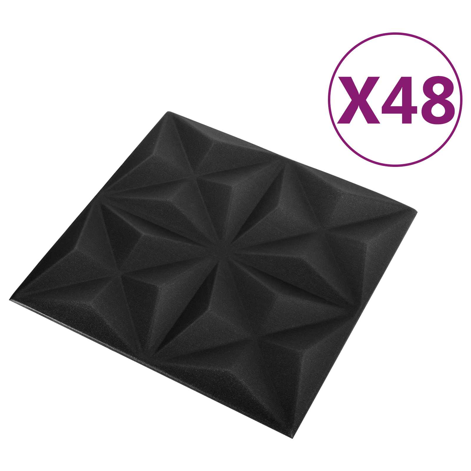 Nástěnné Panely 48 Pcs Origami Černá 50 X 50 Cm Xps Pěna
