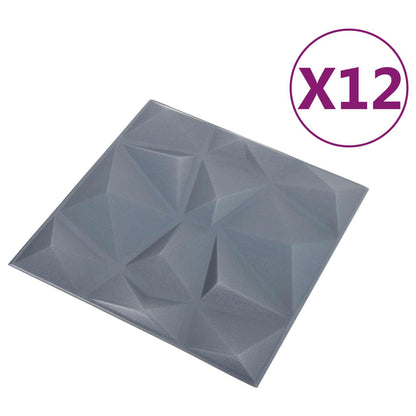 Nástěnné Panely 12 Pcs Diamantová Šedá 50 X 50 Cm Xps Pěna