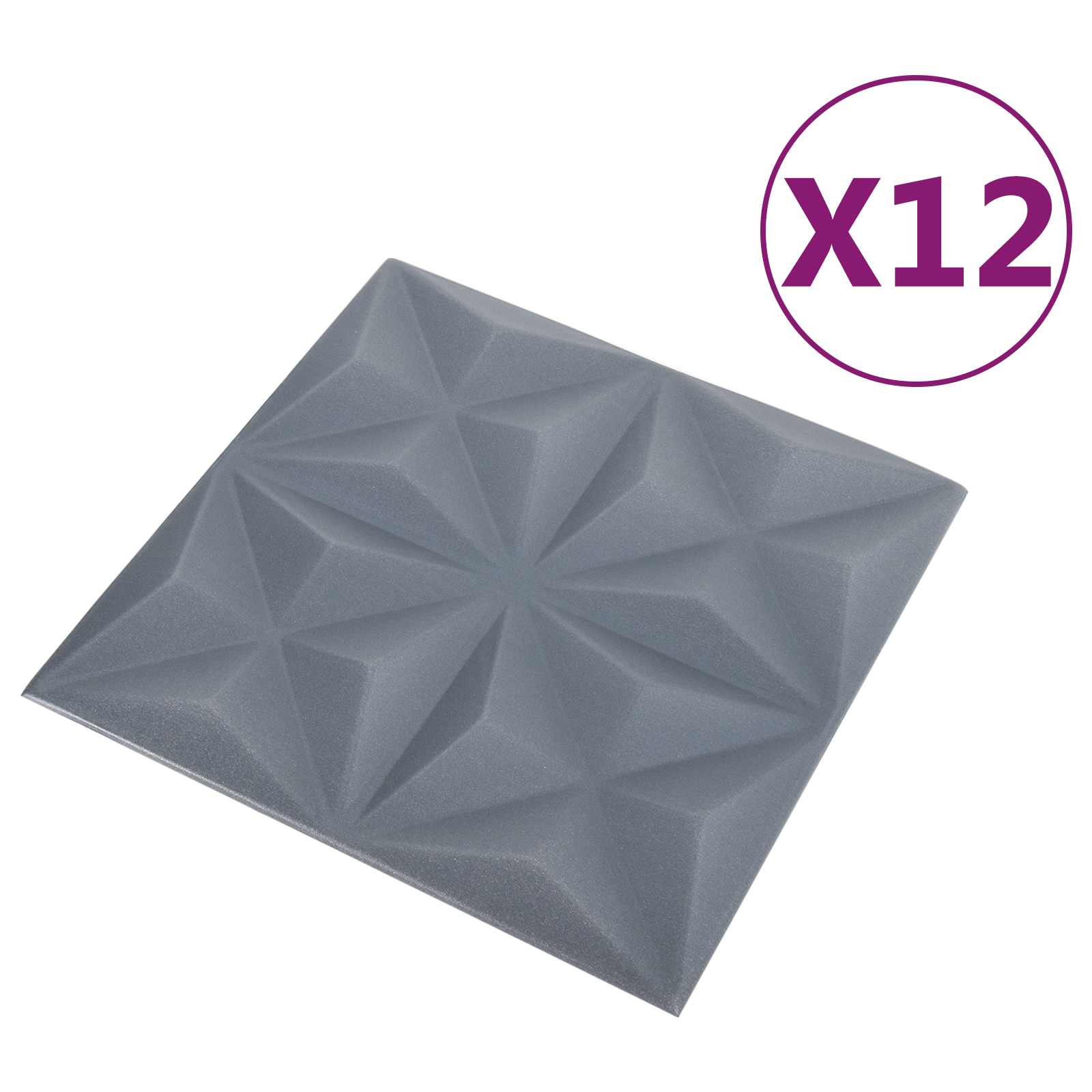 Nástěnné Panely 12 Pcs Origami Šedá 50 X 50 Cm Xps Pěna