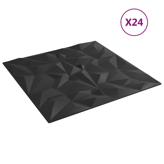 Nástěnné Panely 24 Pcs Černá 50 X 50 Cm Xps Pěna