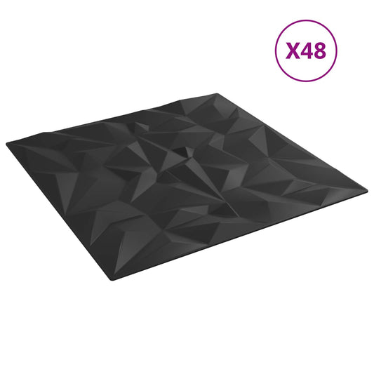 Nástěnné Panely 48 Pcs Černá 50 X 50 Cm Xps Pěna