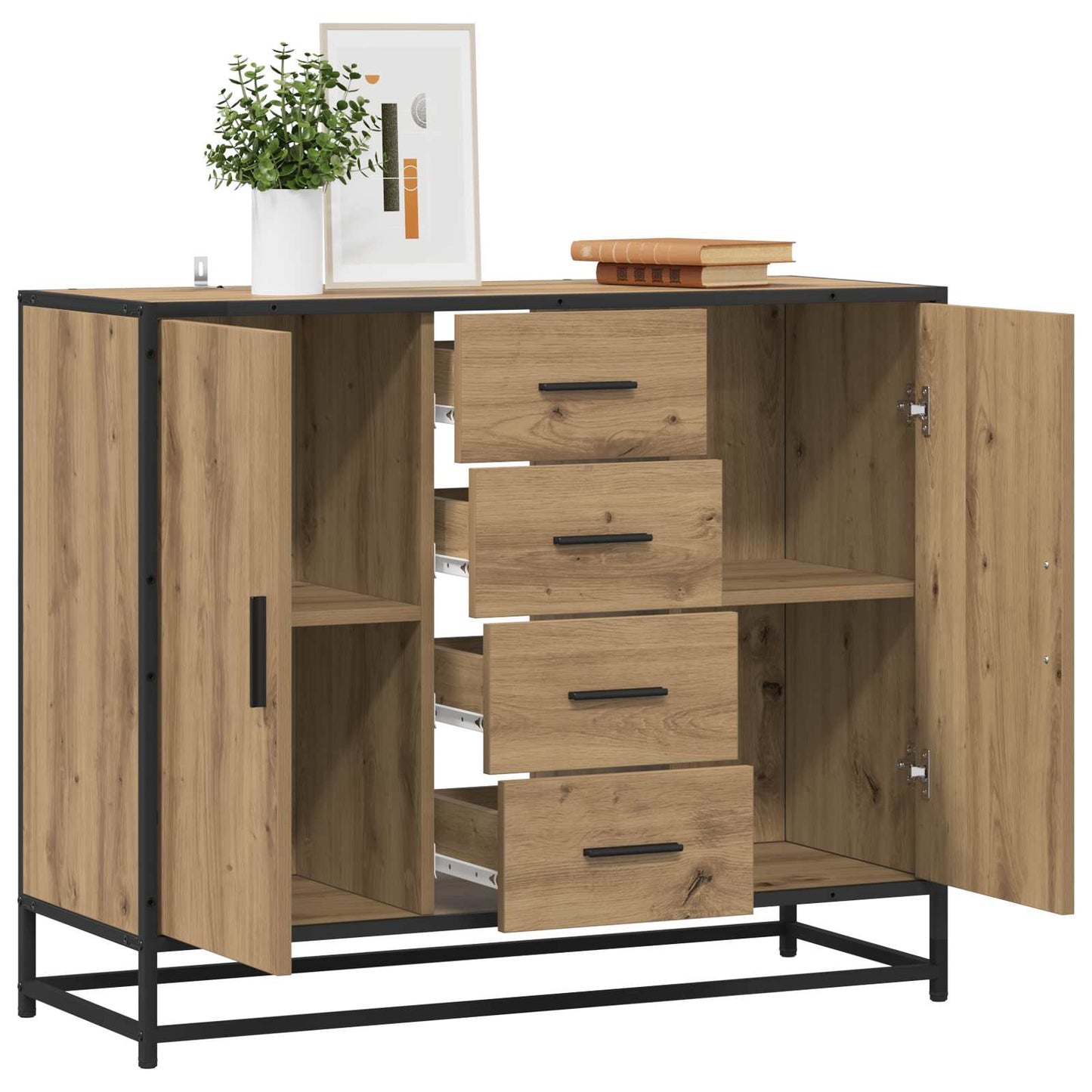 Servírovací Skříň Dub Artisan 92 X 35 X 76 Cm Kompozitní Dřevo