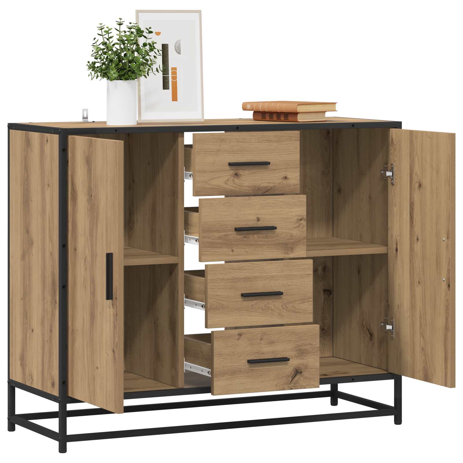 Servírovací Skříň Dub Artisan 92 X 35 X 76 Cm Kompozitní Dřevo