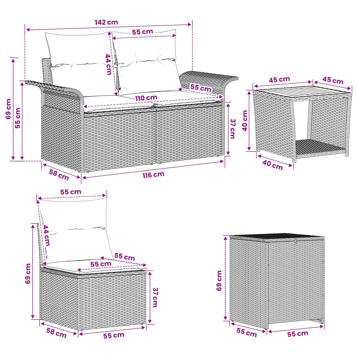 Set Pohovek 6 Ks Poly Ratan A Ocel
