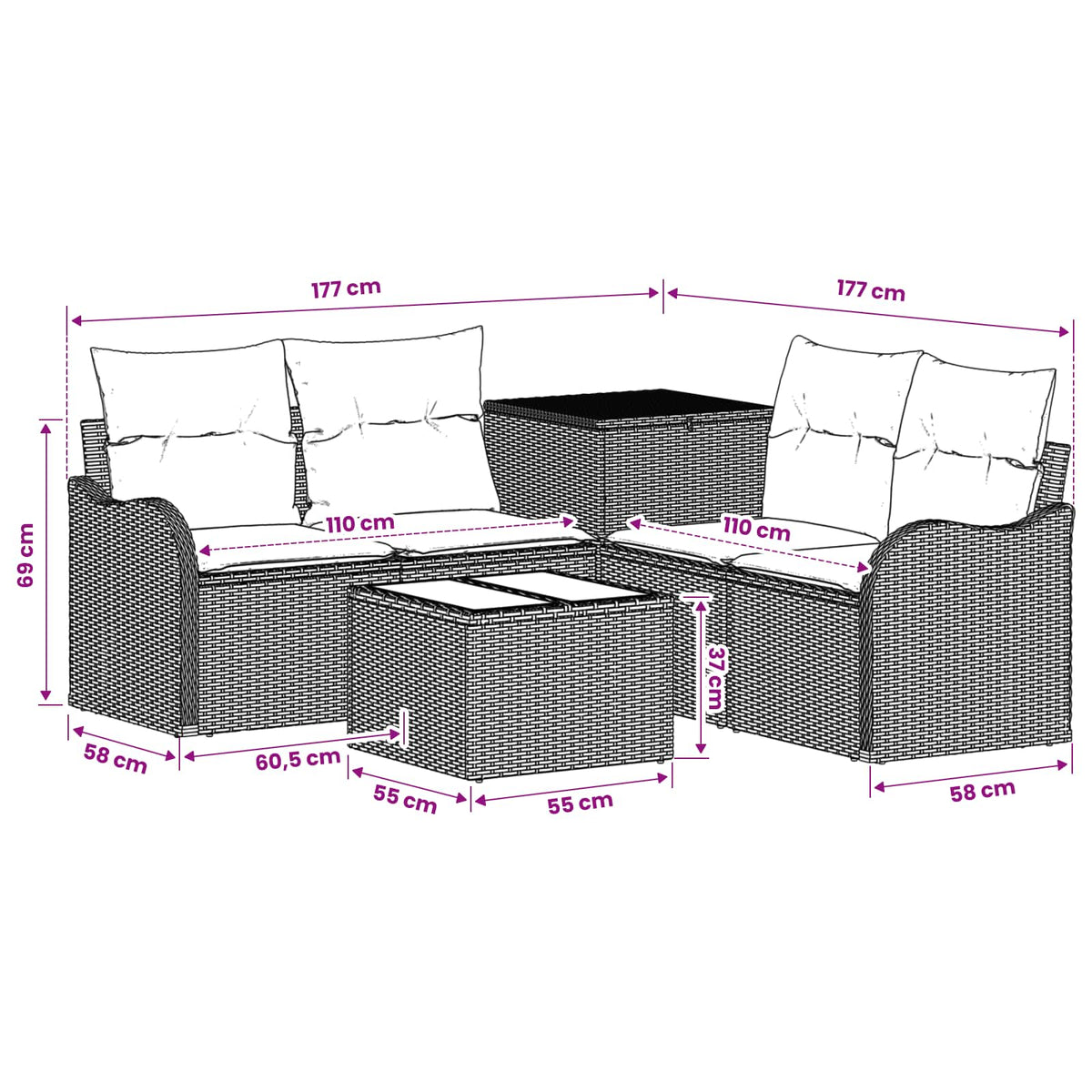 Set Pohovek 6 Ks Poly Ratan A Ocel