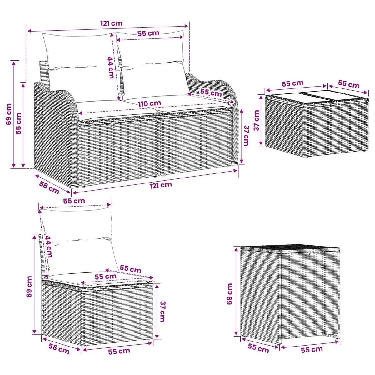 Set Pohovek 6 Ks Poly Ratan A Ocel