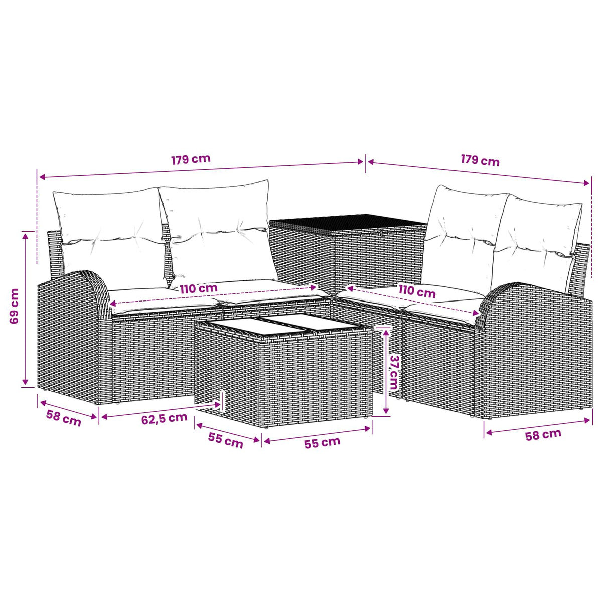Set Pohovek 6 Ks Poly Ratan A Ocel