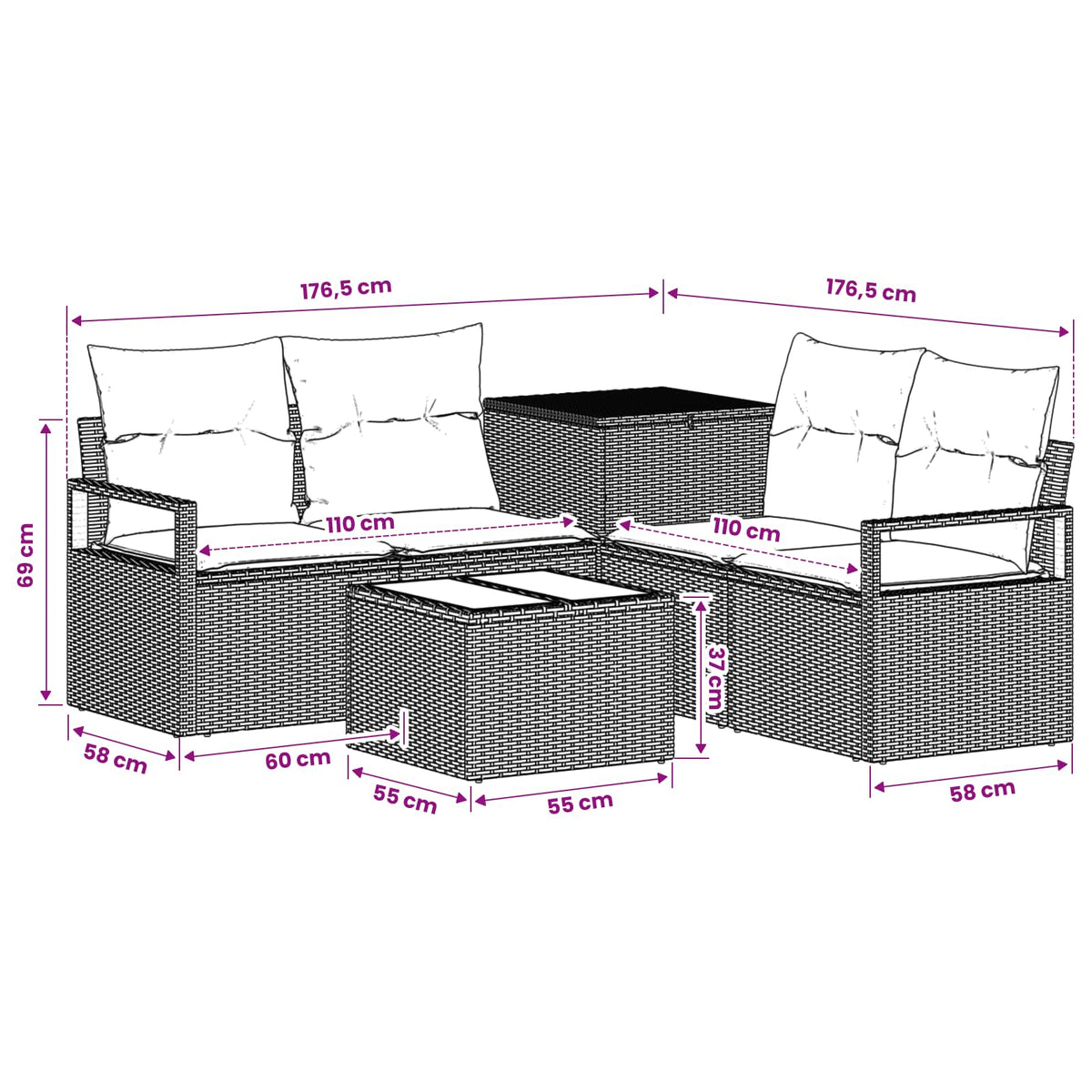 Set Pohovek 6 Ks Poly Ratan A Ocel