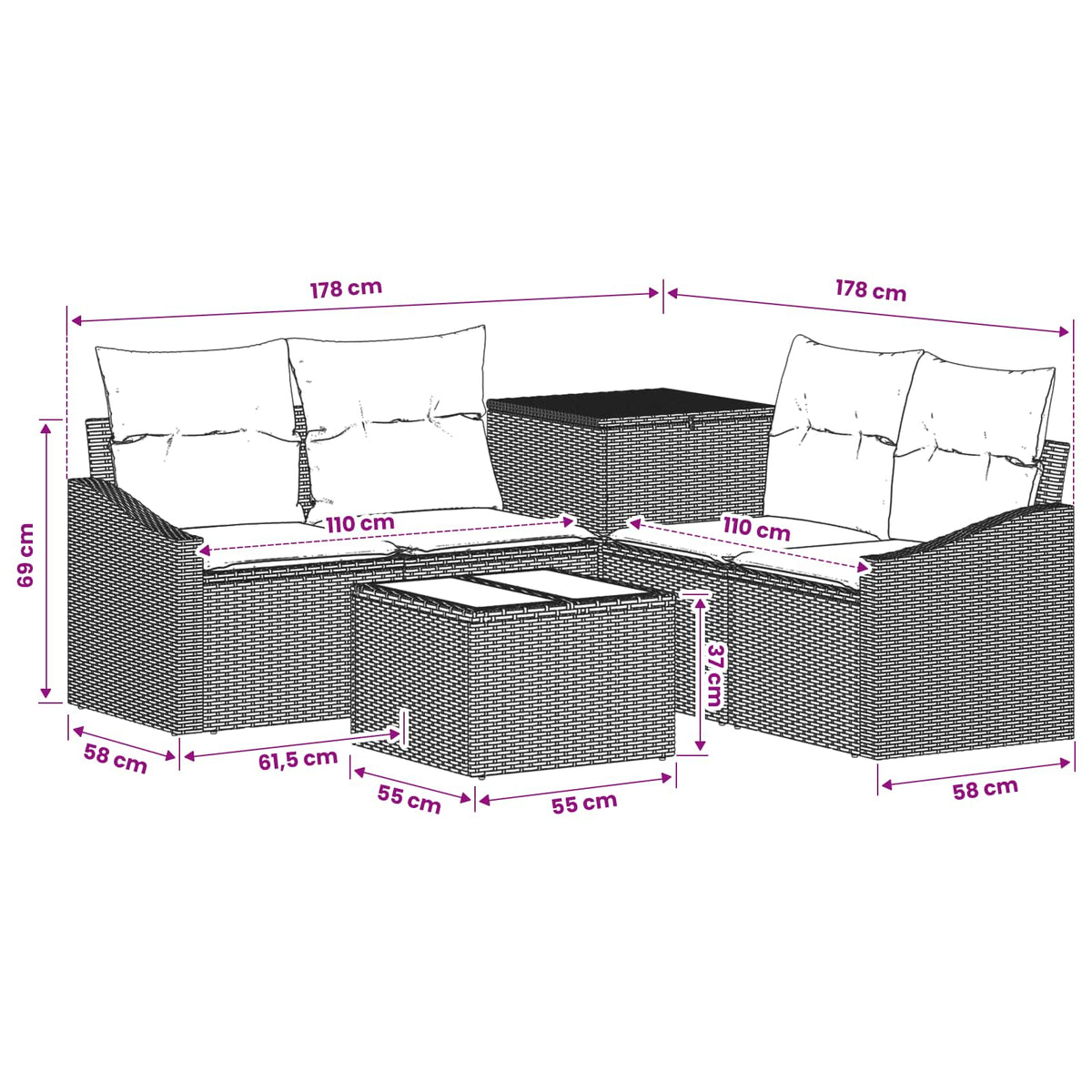 Set Pohovek 6 Ks Poly Ratan A Ocel