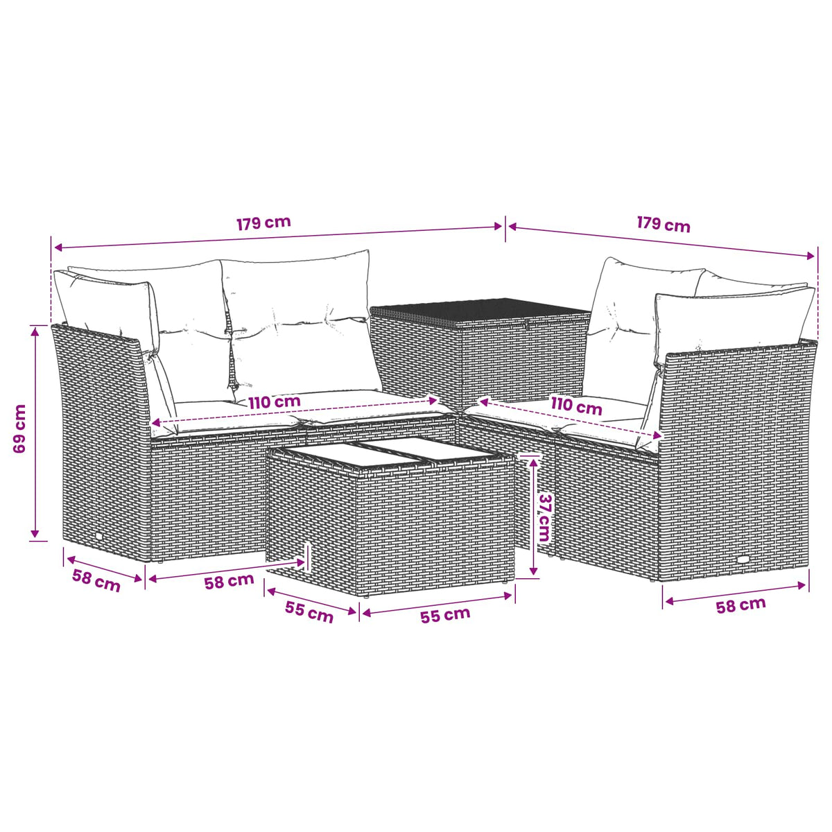 Set Pohovek 6 Ks Poly Ratan A Ocel