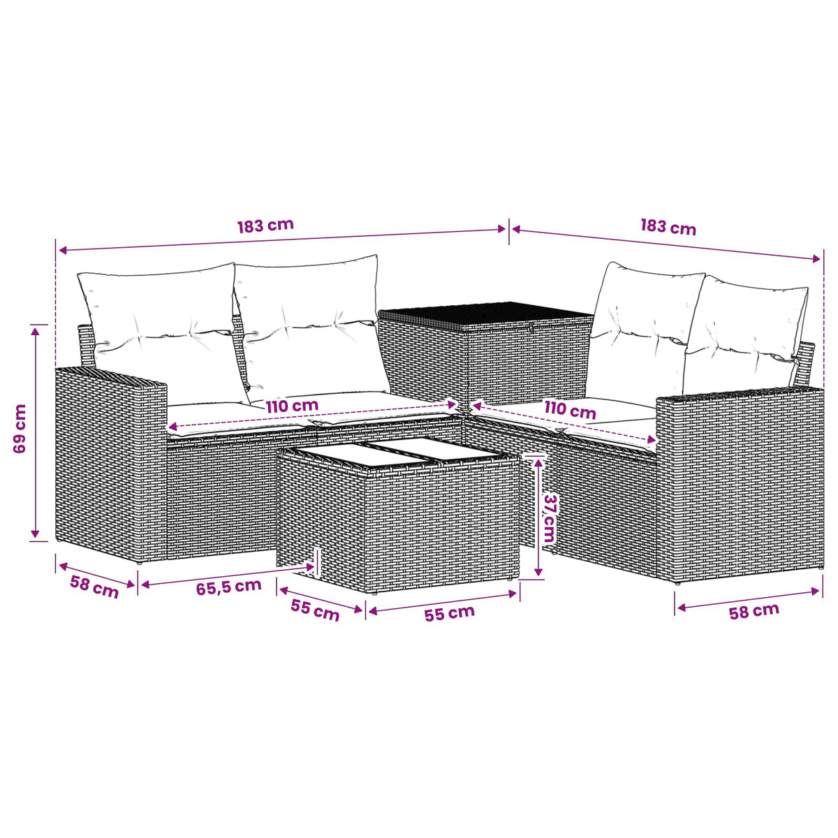 Set Pohovek 6 Ks Poly Ratan A Ocel