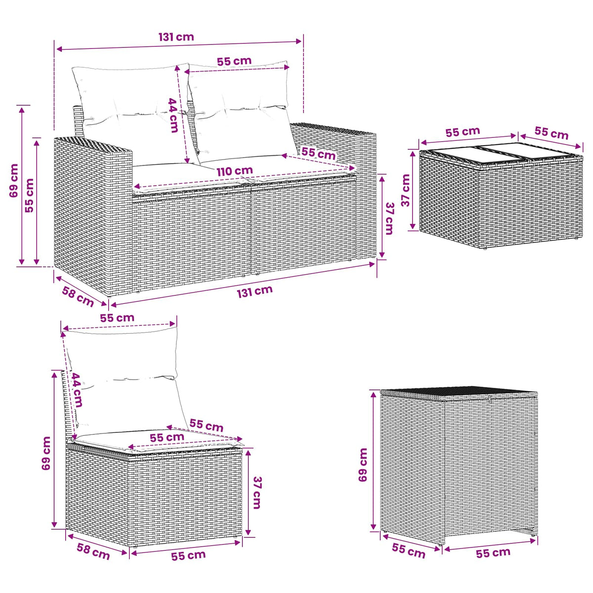 Set Pohovek 6 Ks Poly Ratan A Ocel