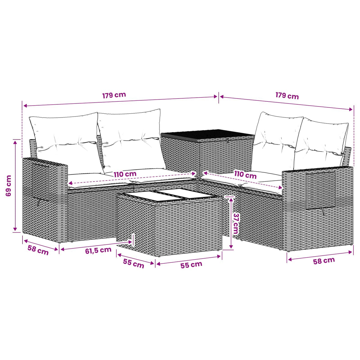 Set Pohovek 6 Ks Poly Ratan A Ocel