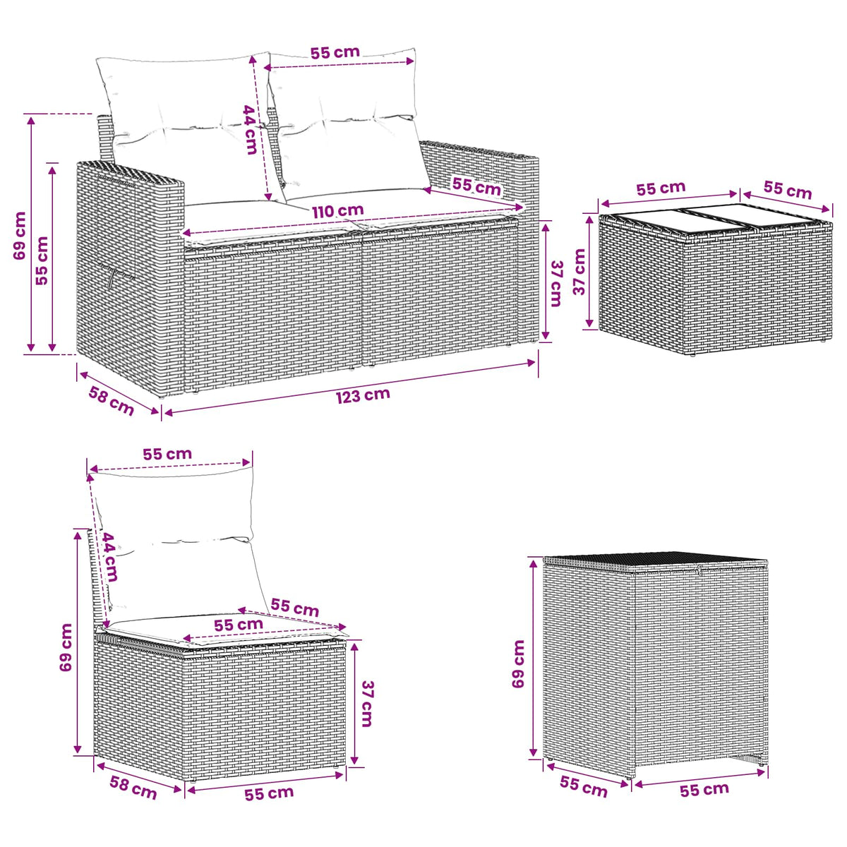 Set Pohovek 6 Ks Poly Ratan A Ocel